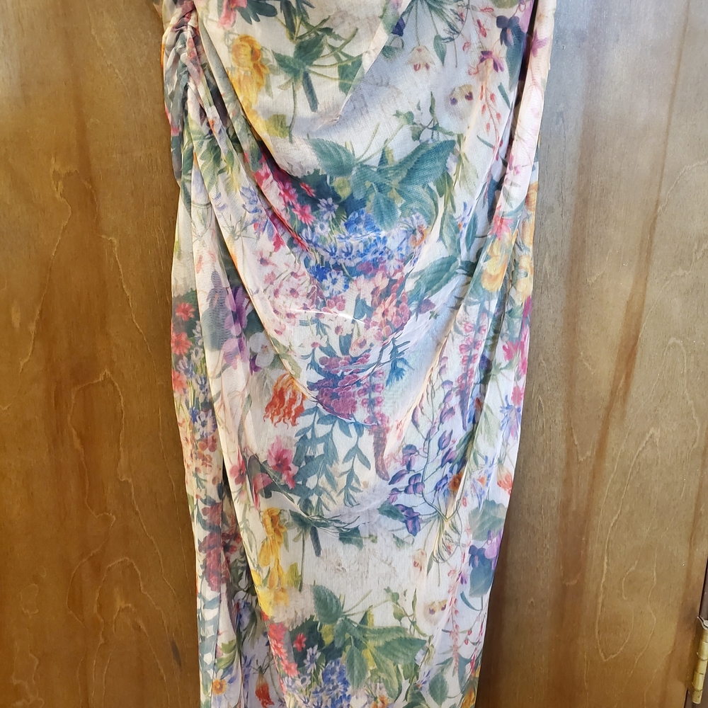 Evita Ruched Mesh Corset Maxi Dress (Garden Muse) Size L - Picture 5 of 16